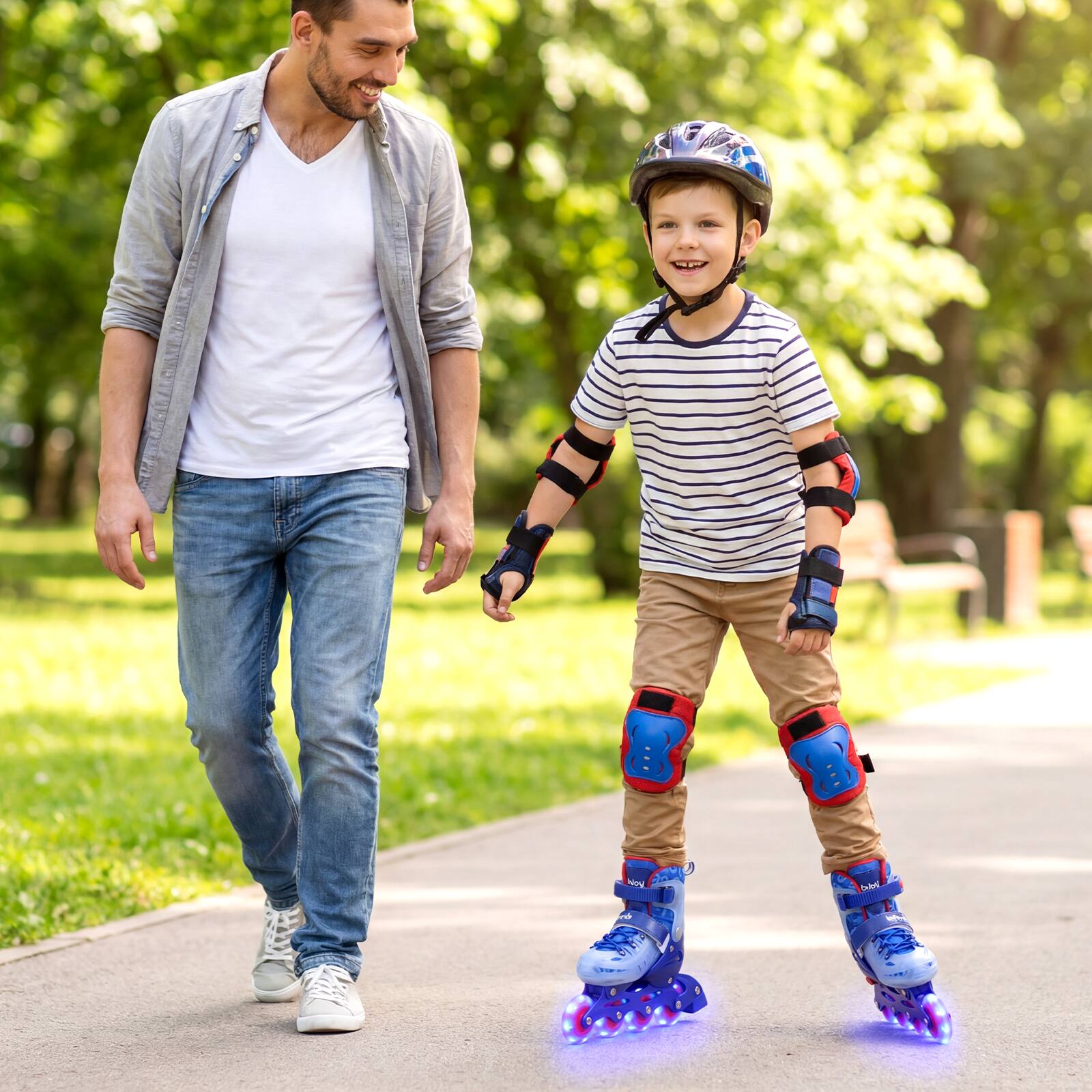 Alt View 3. Gymax - Gymax Kids Inline Skates for Boys Girls 4-Size Adjustable Illuminating Roller Skates Blue - Blue.