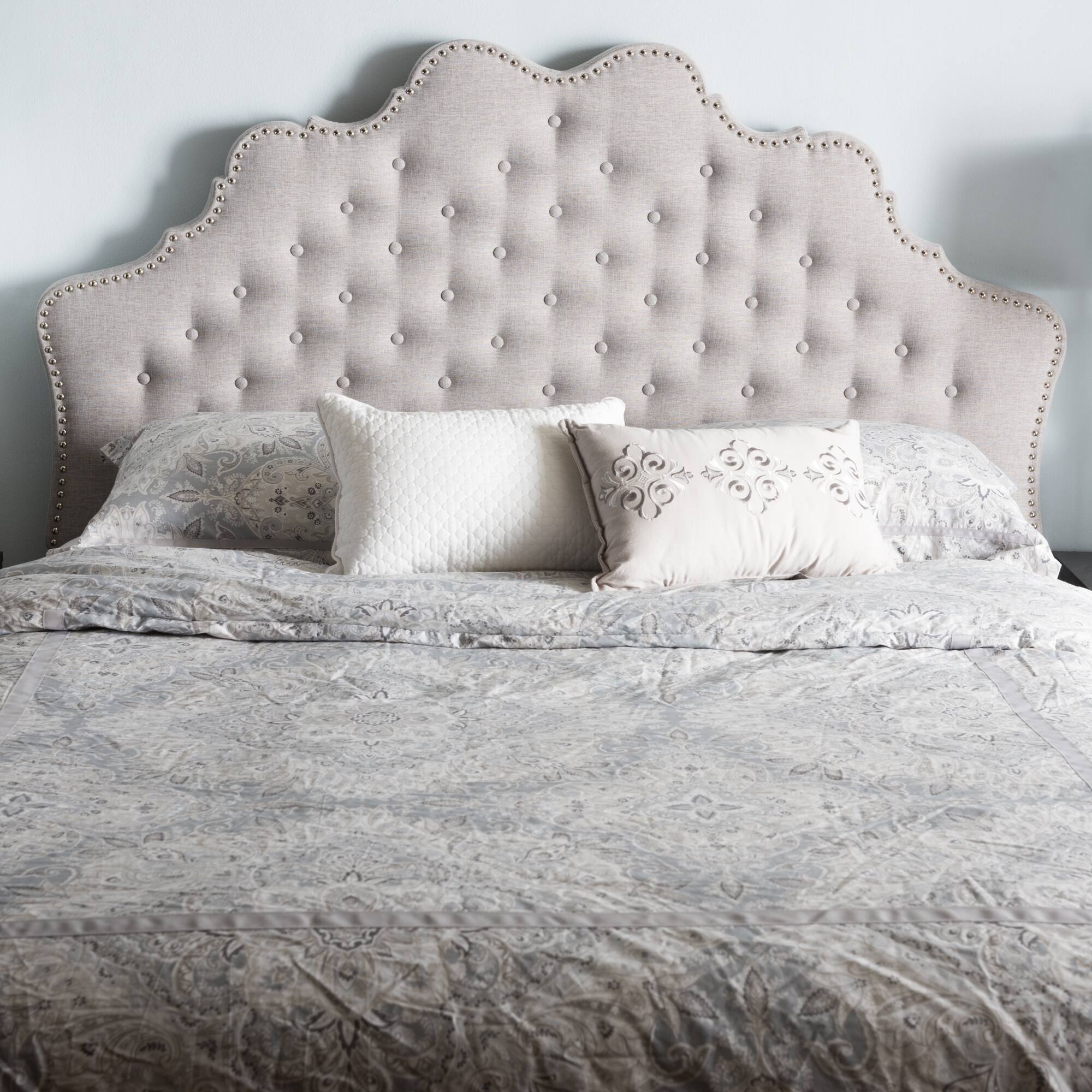 Back. Baxton Studio - Hilda Modern and Contemporary Fabric Queen Size Headboard - Greyish Beige.