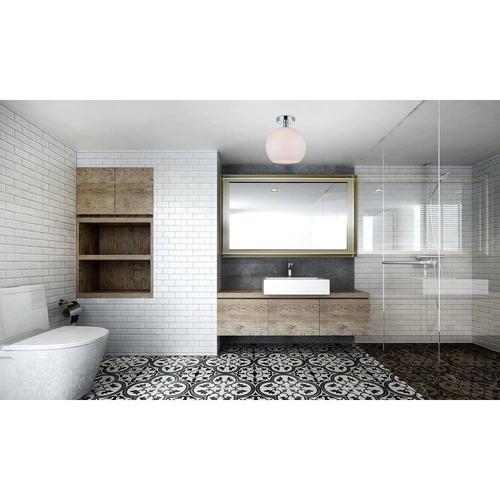 Angle. Living District - Baxter 1 Light Chrome Flush Mount With Frosted White Glass - Chrome And Frosted White.