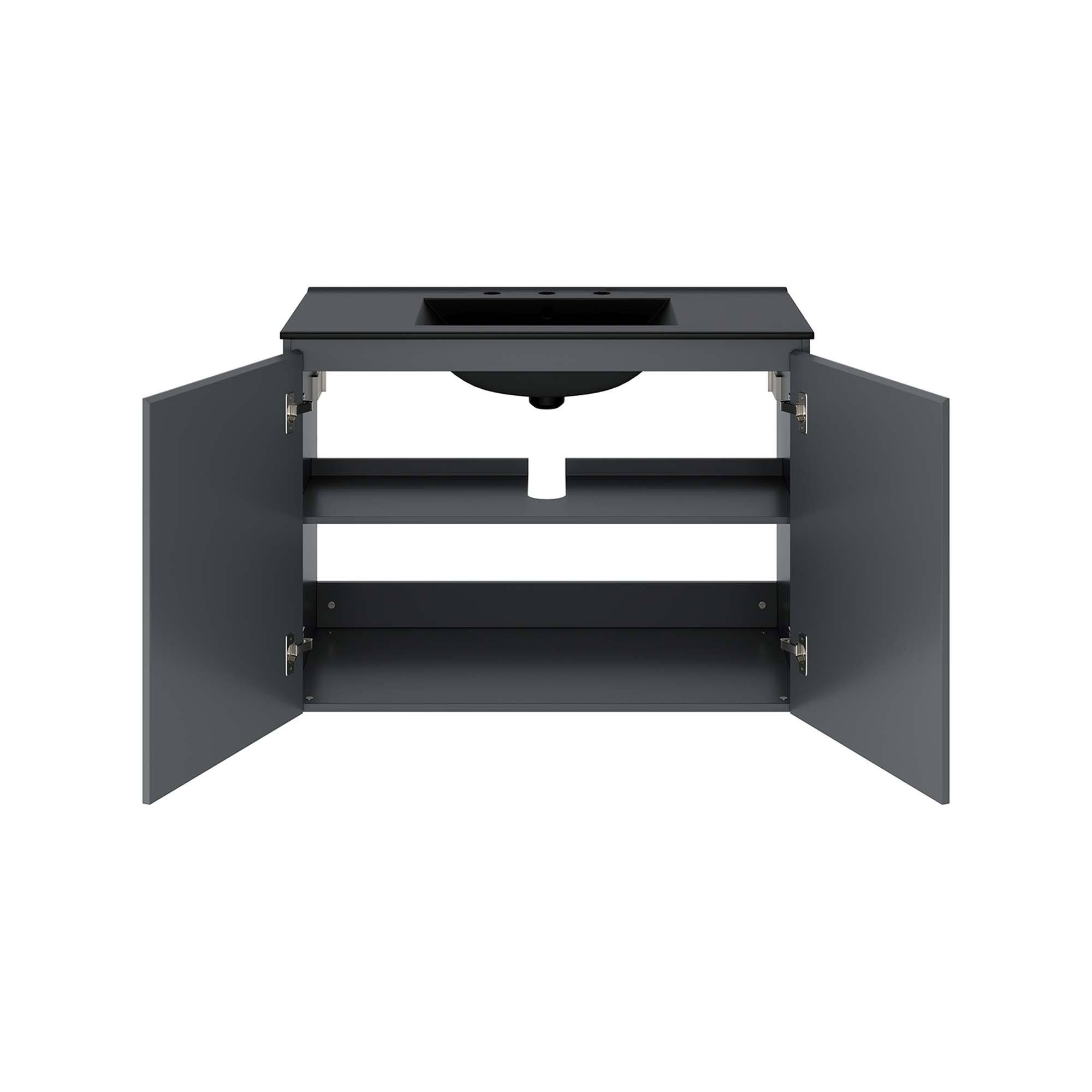 Alt View 2. Modway - Bryn Wall-Mount Bathroom Vanity Basin Included - Gray Black.