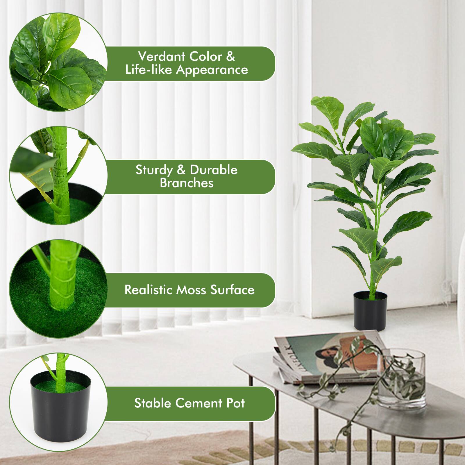 - Verdant Color & Life-like Appearance
- Sturdy & Durable Branches
- Realistic Moss Surface
- Stable Cement Pot