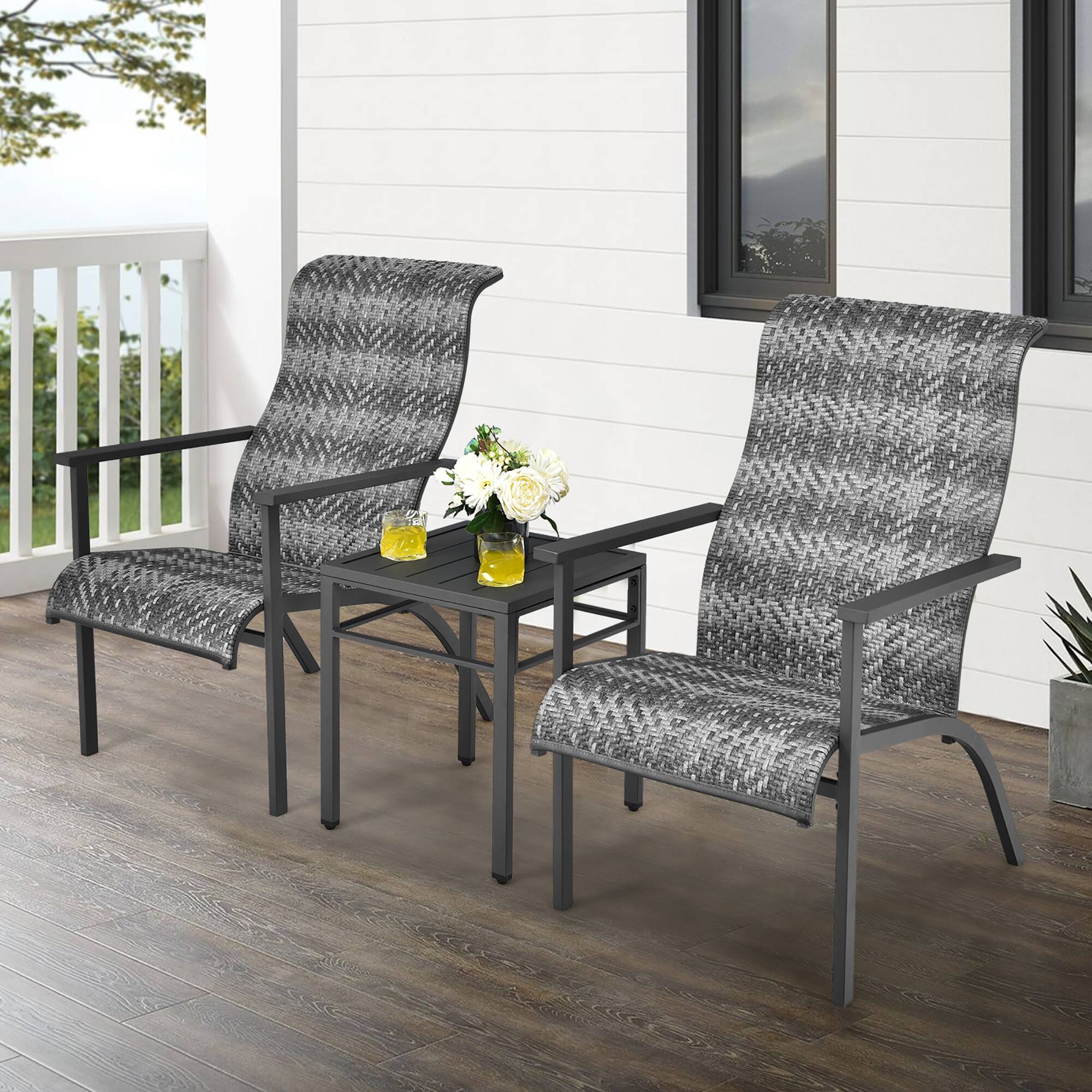 Alt View 2. Costway - Costway 3 PCS Patio Rattan Bistro Set High Backrest Armrest SideTable - Mix Gray.