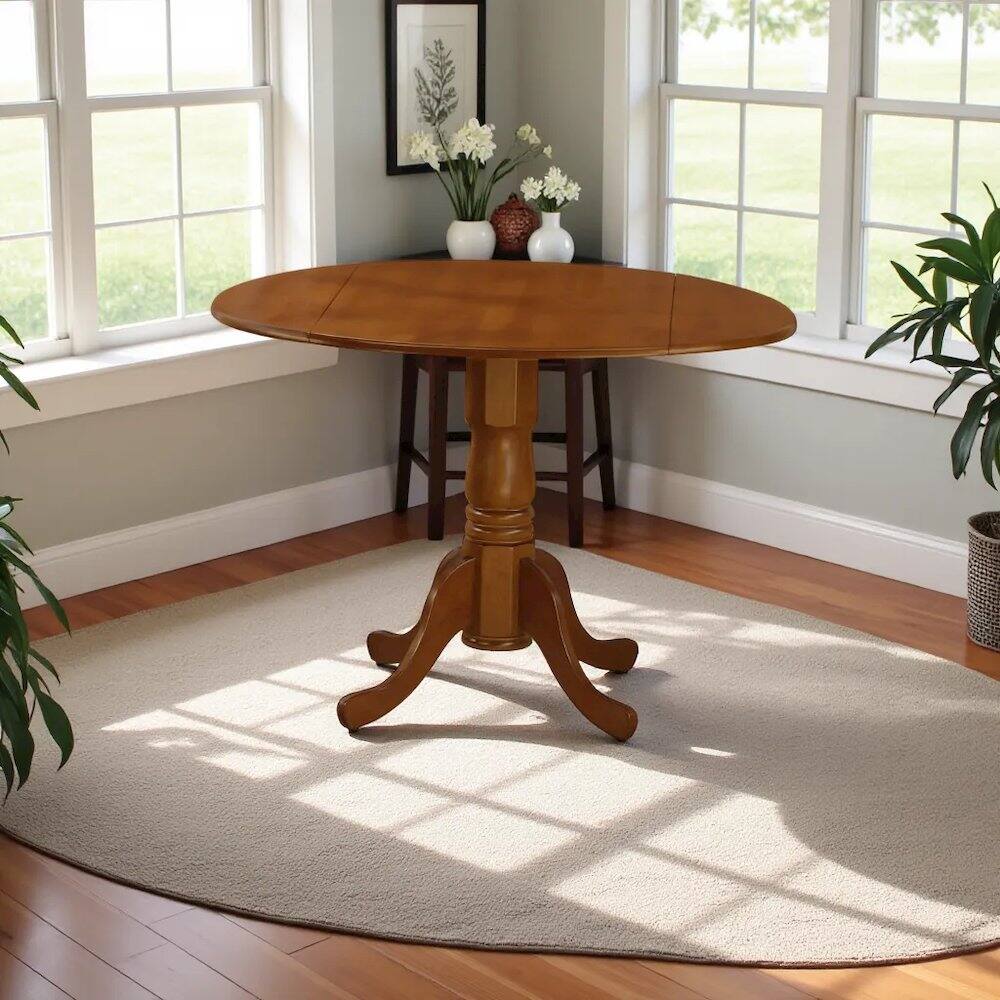 Back. FurniFact - Compact 5-Piece Dining Room Table Set – Round Table & 4 Chairs - Saddle Brown.