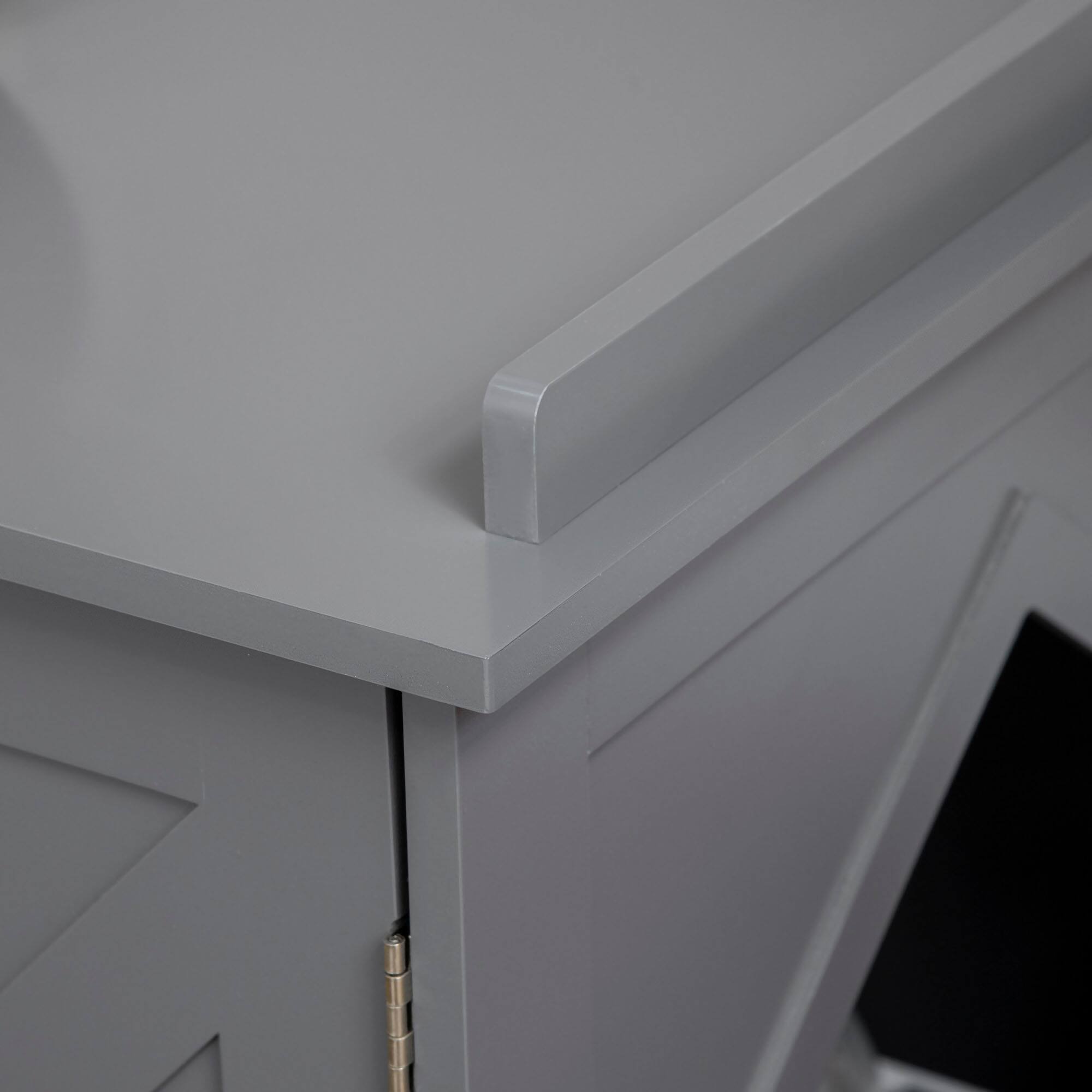 Alt View 5. Pawhut - Cat Litter Box Furniture, Hidden Farmhouse Table with Magnetic Doors, Covered Enclosure Cabinet with Shelves - Grey.