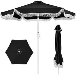 Best Choice Products - 9ft Fringe Market Umbrella Boho Patio Sunshade w/ Tilt, UPF50+ - Black
