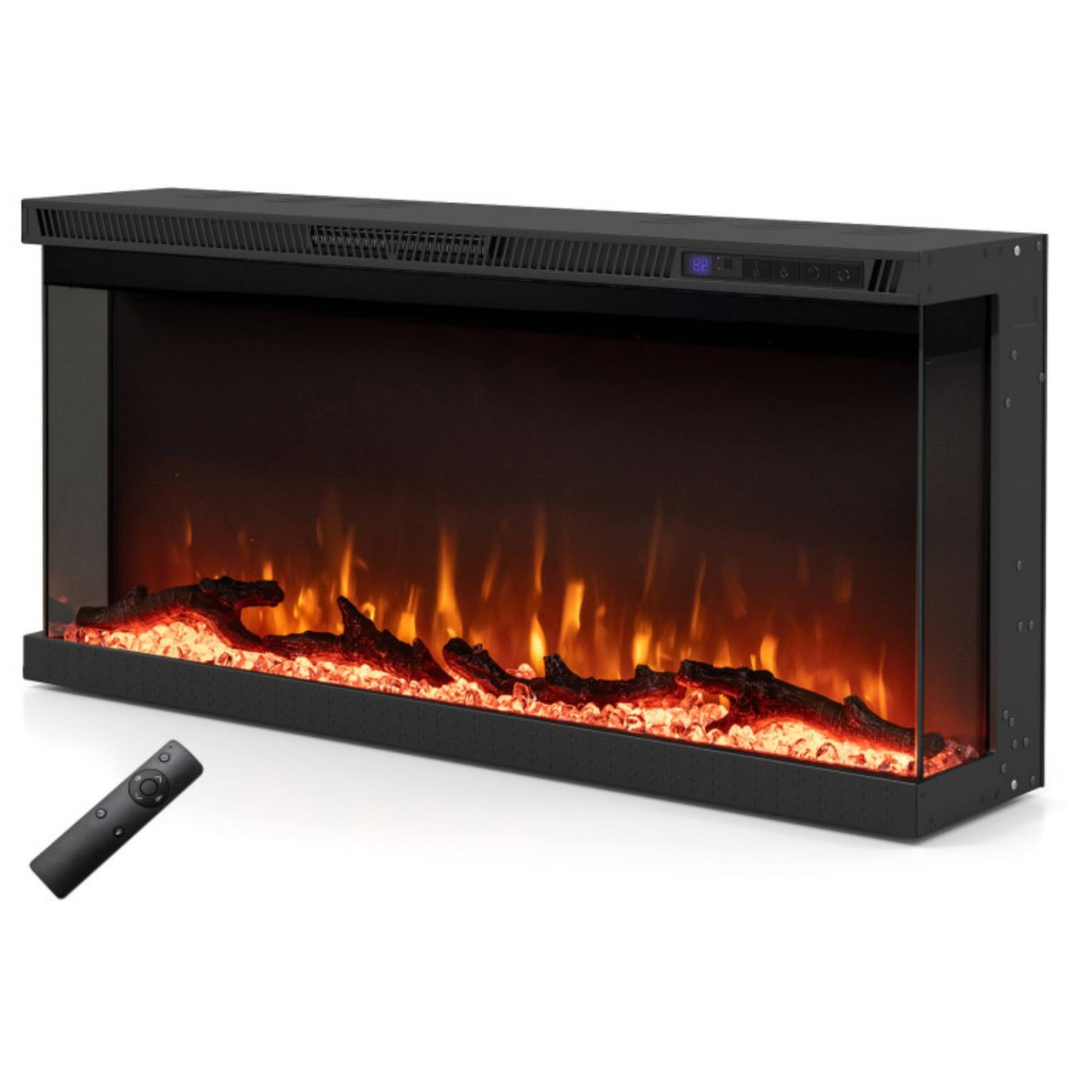 Alt View 5. LUCKY ONE - 36 Inch 3-Sided Electric Fireplace Insert with 12 Flame Colors & Remote - Black.