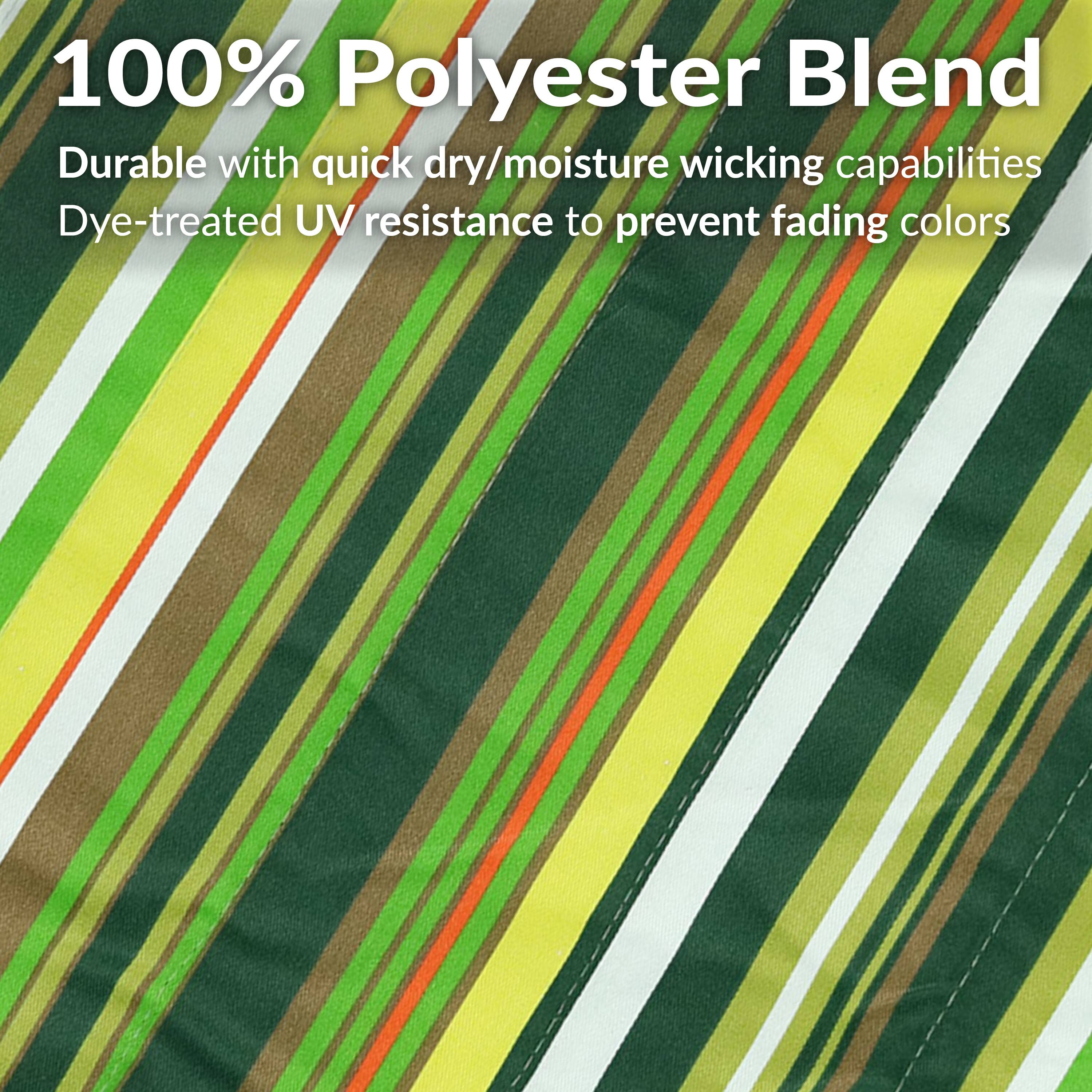 100% Polyester Blend

Durable with quick dry/moisture wicking capabilities

Dye-treated UV resistance to prevent fading colors