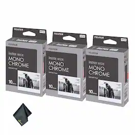 Fujifilm - 3xFUJIFILM INSTAX Wide Monochrome Instant Film (10 Exposures), Microfiber Cleaning Cloth, Bundle