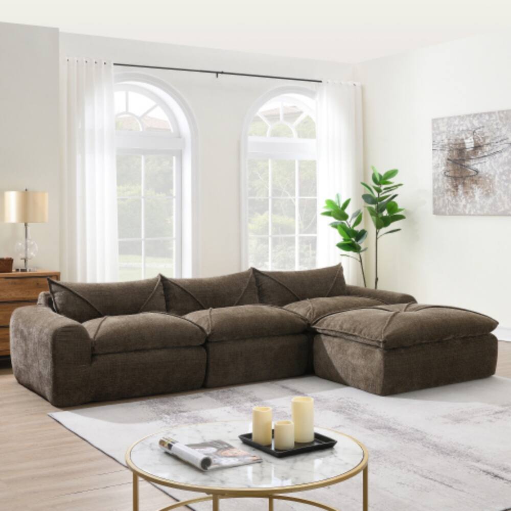 LUCKY ONE - 116" Fully Compressed Legless Sofa No Assembly High Density Foam Free Combination - Brown