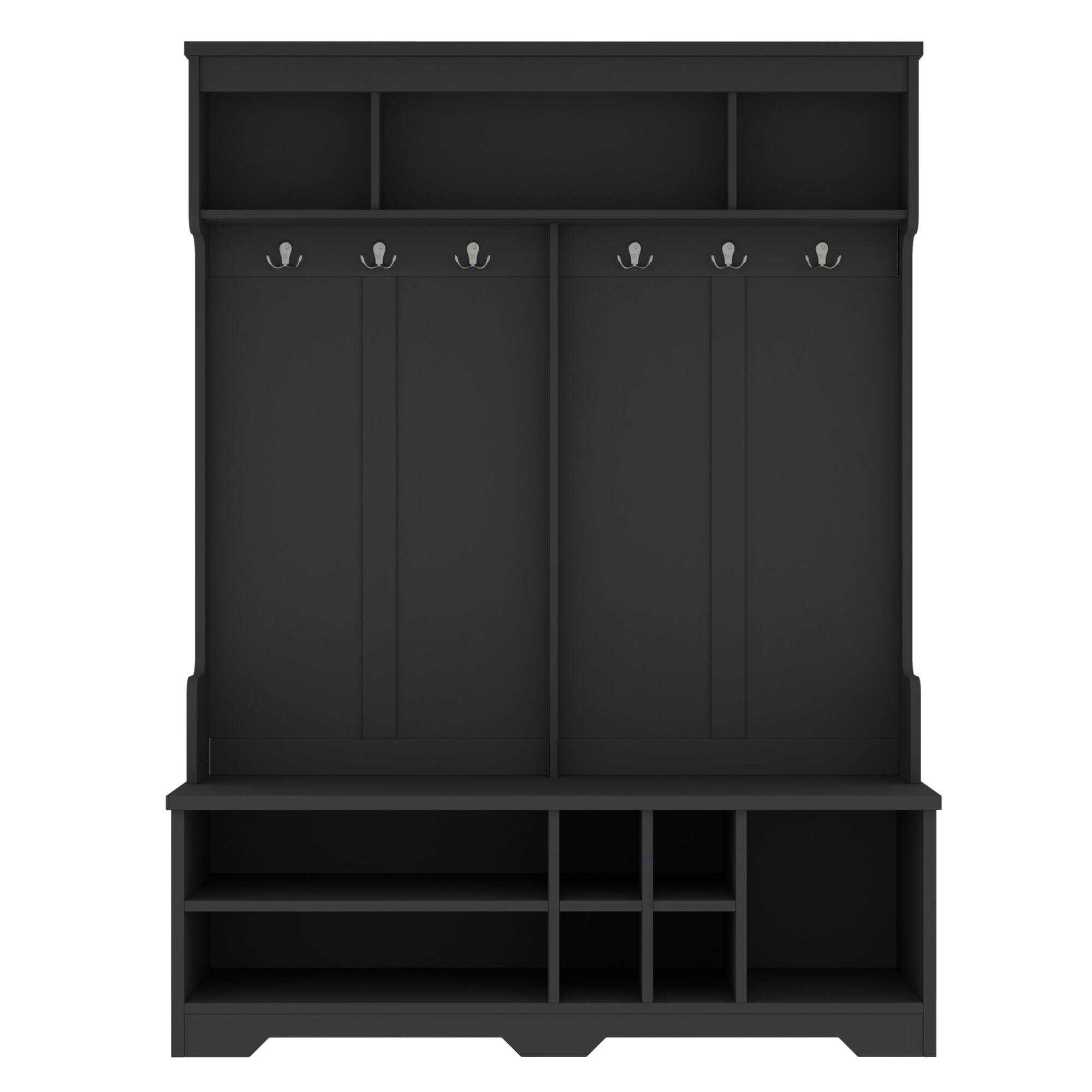 Alt View 2. GOODSILO - Contemporary Entryway Organizer with Bench, Coat Hooks, and Shoe Storage for Modern Homes - Black.