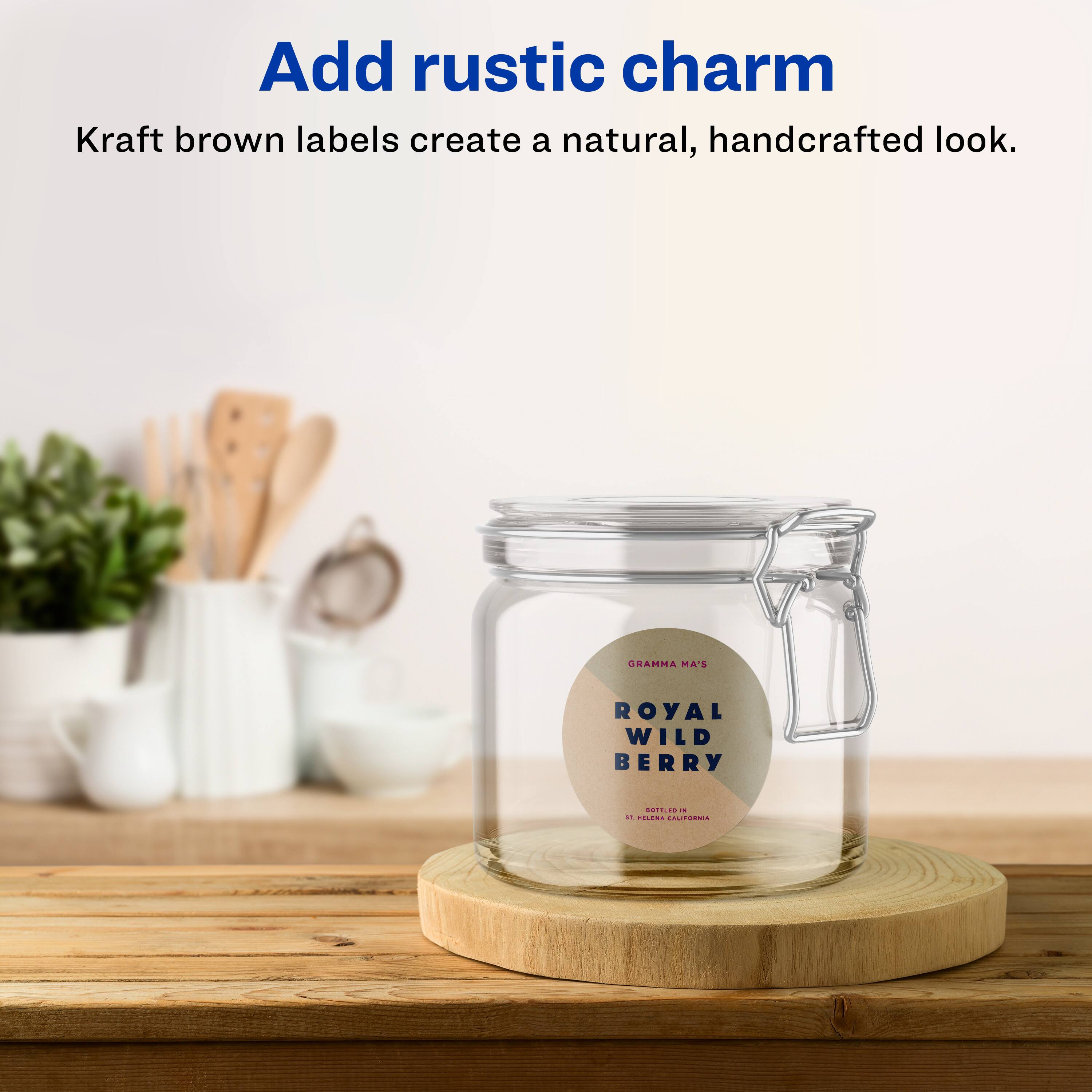 Add rustic charm  
Kraft brown labels create a natural, handcrafted look.  

GRAMMA MA'S ROYAL WILD BERRY