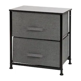 Emma + Oliver - 2 Drawer Storage Stand with Wood Top & Dark Fabric Pull Drawers - Gray Drawers/Black Frame