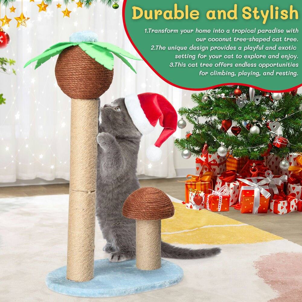 Durable and Stylish

1. Transform your home into a tropical paradise with our coconut tree-shaped cat tree.
2. The unique design provides a playful and exotic setting for your cat to explore and enjoy.
3. This cat tree offers endless opportunities for climbing, playing, and resting.