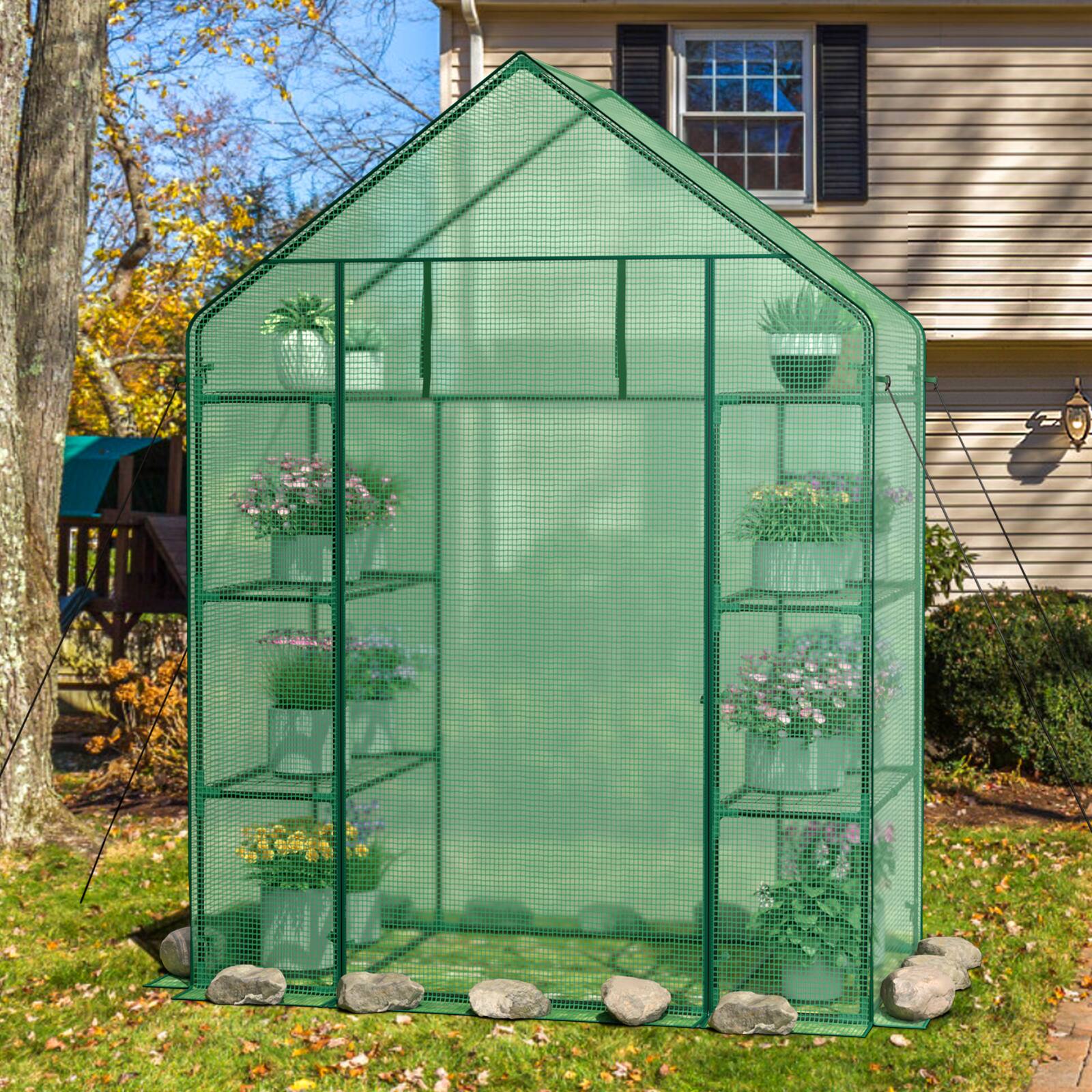 Angle. SlickBlue - Portable Walk-In Plant Greenhouse 4-Tier with 8 Shelves for Home Garden - Green.