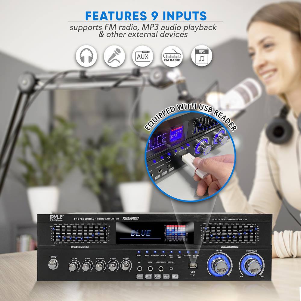 **FEATURES**

- 9 INPUTS
- supports FM radio, MP3 audio playback & other external devices
- AUX
- FM RADIO
- MP3

**EQUIPPED WITH USB READER**

**PYLE PROFESSIONAL HYBRID AMPLIFIER PREAMPLIFIER**

- DUAL 10-BAND GRAPHIC EQUALIZER
- RIGHT EQUALIZER
- LEFT EQUALIZER
- POWER
- DELAY
- REVERB
- MIX
- MASTER
- MIC LEVEL
- MIC GAIN
- LED
- USB
- USB
- USB
- USB
- USB
- USB
- USB
- USB
- USB
- USB
- USB
- USB
- USB
- USB
- USB
- USB
- USB
- USB
- USB
- USB
- USB
- USB
- USB
- USB
- USB
- USB
- USB
- USB
- USB
- USB
- USB
- USB
- USB
- USB
- USB
- USB
- USB
- USB
- USB
- USB
- USB
- USB
- USB
- USB
- USB
- USB
- USB