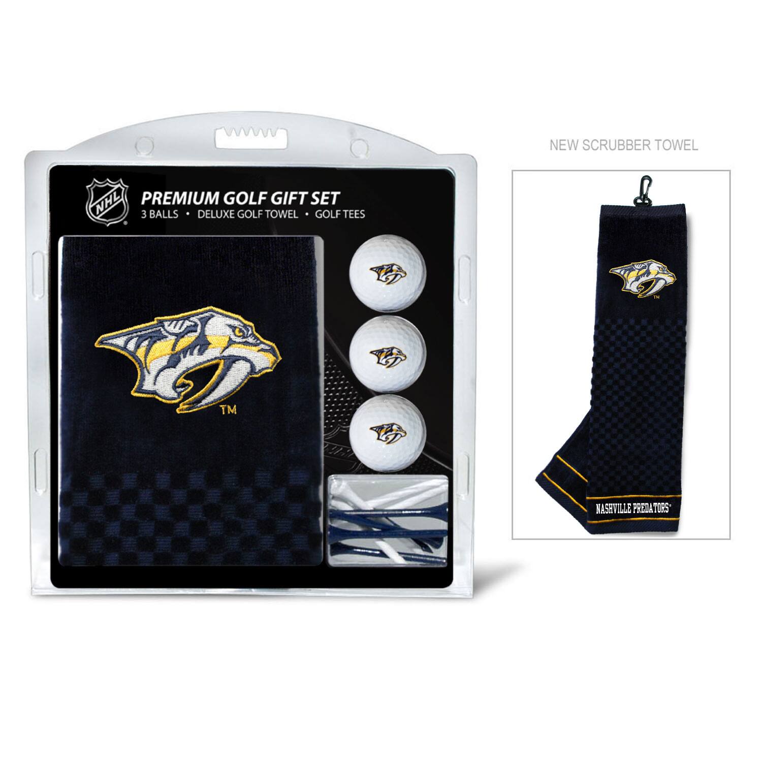 NEW SCRUBBER TOWEL  
NASHVILLE PREDATORS  

PREMIUM GOLF GIFT SET  
3 BALLS • DELUXE GOLF TOWEL • GOLF TEES