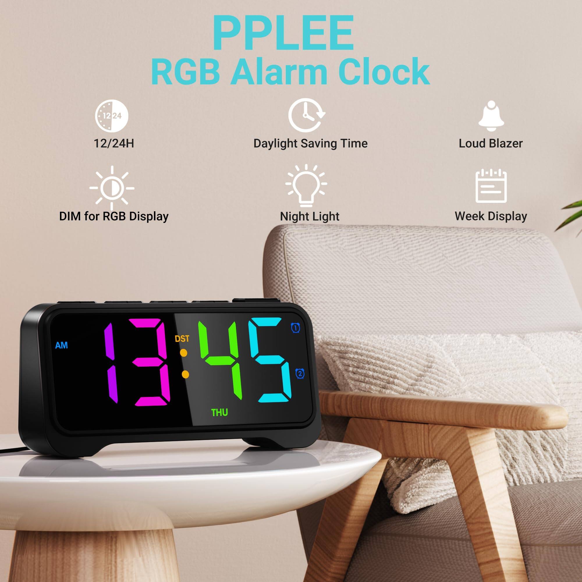 PPLee RGB Alarm Clock

- 12/24H
- Daylight Saving Time
- Loud Blazer
- DIM for RGB Display
- Night Light
- Week Display

13:45 AM
DST
THU