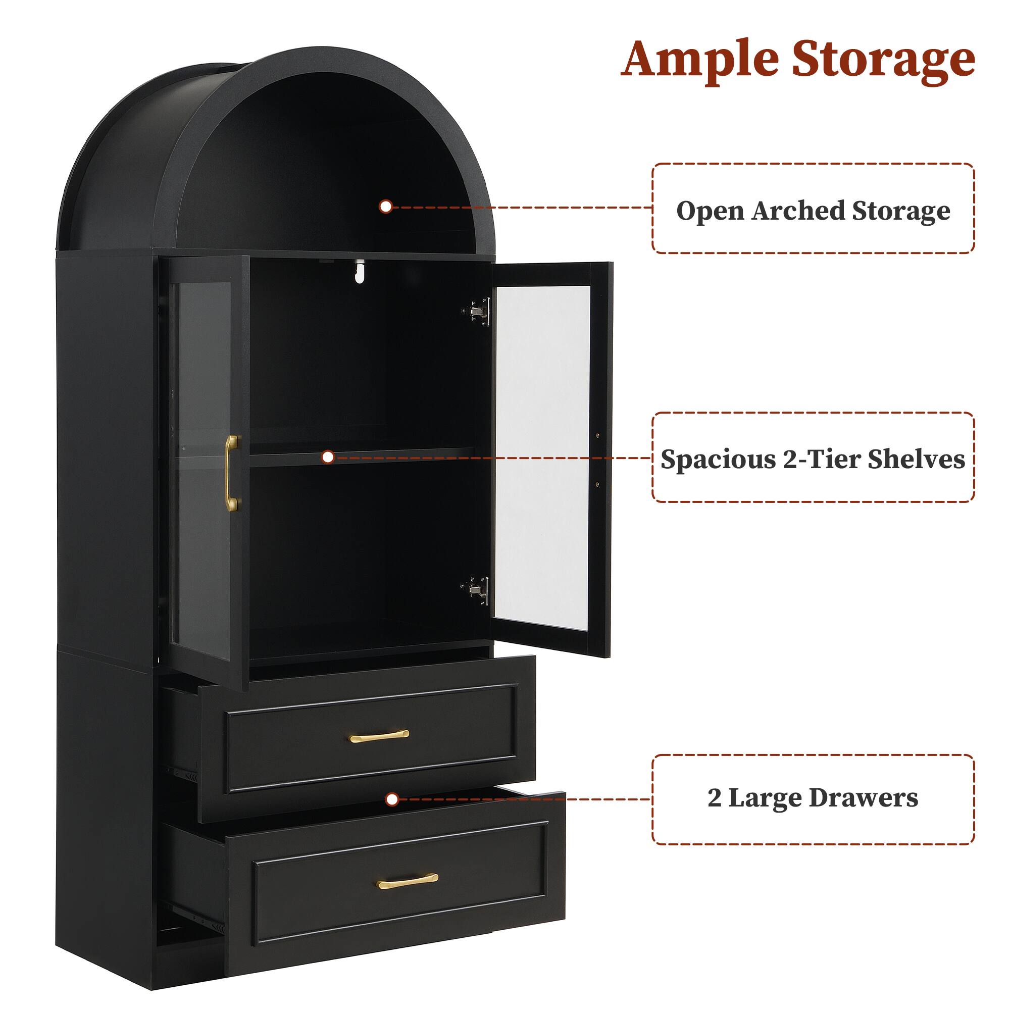 Ample Storage
- Open Arched Storage
- Spacious 2-Tier Shelves
- 2 Large Drawers