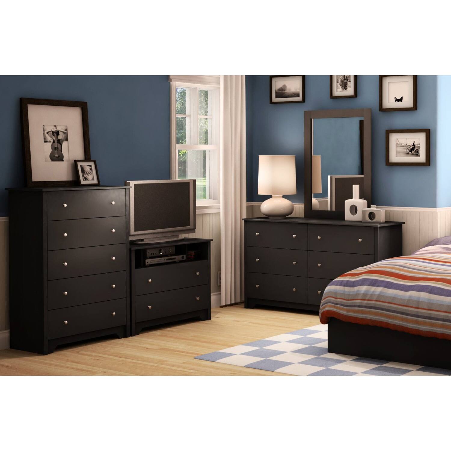 Back. Hivvago - Hivvago 6 Drawer Bedroom Dresser with Nickle Metal Knobs Handles - Black.