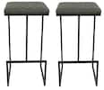 Front. LeisureMod - Quincy Modern Quilted Leather Bar Stool with Black Metal Frame Counter Height Chair Set of 2 - Olive Green.