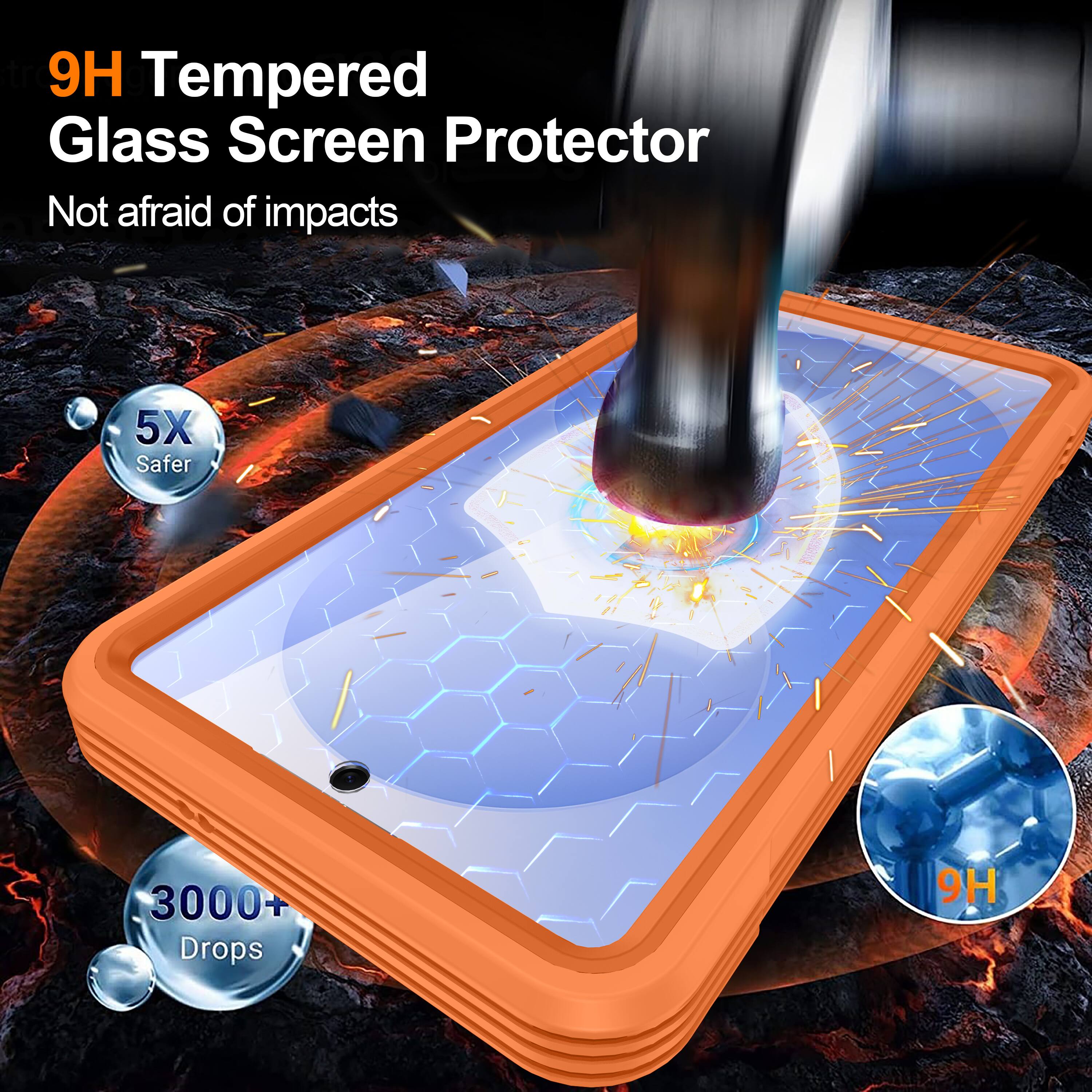 9H Tempered Glass Screen Protector  
Not afraid of impacts  
5X Safer  
3000+ Drops  
9H