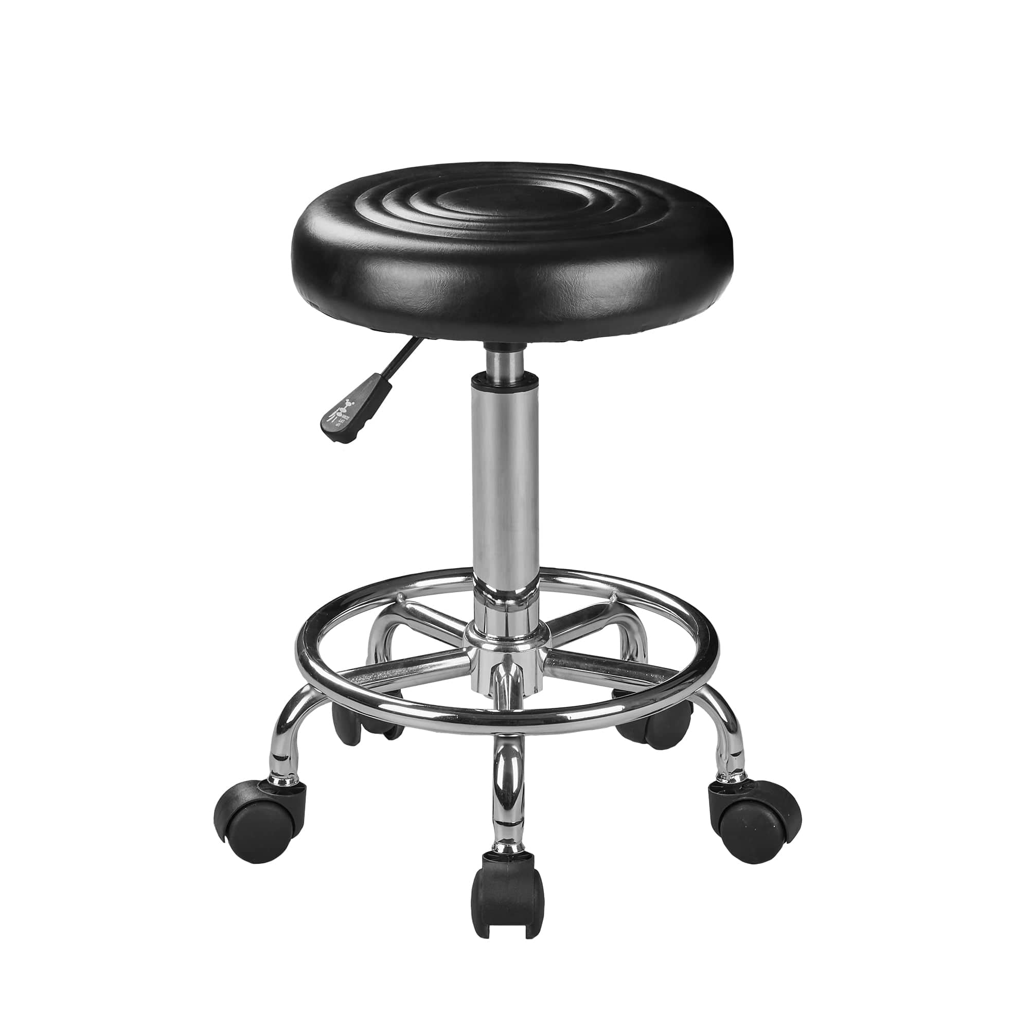 Vecelo - Round Rolling Stool Chair PU Leather Height Adjustable Swivel Drafting Work SPA Shop Medical Salon Stools with Wheels - Black