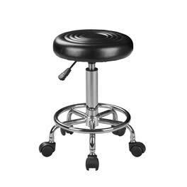 Vecelo - Round Rolling Stool Chair PU Leather Height Adjustable Swivel Drafting Work SPA Shop Medical Salon Stools with Wheels - Black