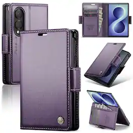 UUCOVER - For Samsung Galaxy Z Fold8 Wide PU Leather Wallet Case with RFID Blocking Card Holder Cash Slot, Magnetic Folio Cover - Purple