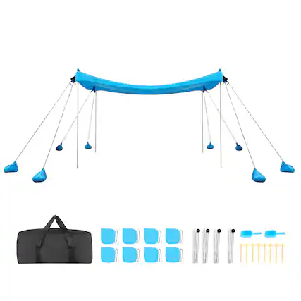 Front. VEVOR - Beach Tent Sun Shelter, UPF50+ Sun Protection, 6.6 ft Tall, 10x10 ft, Easy Pop Up Beach Canopy with 8 Sandbags - Blue.