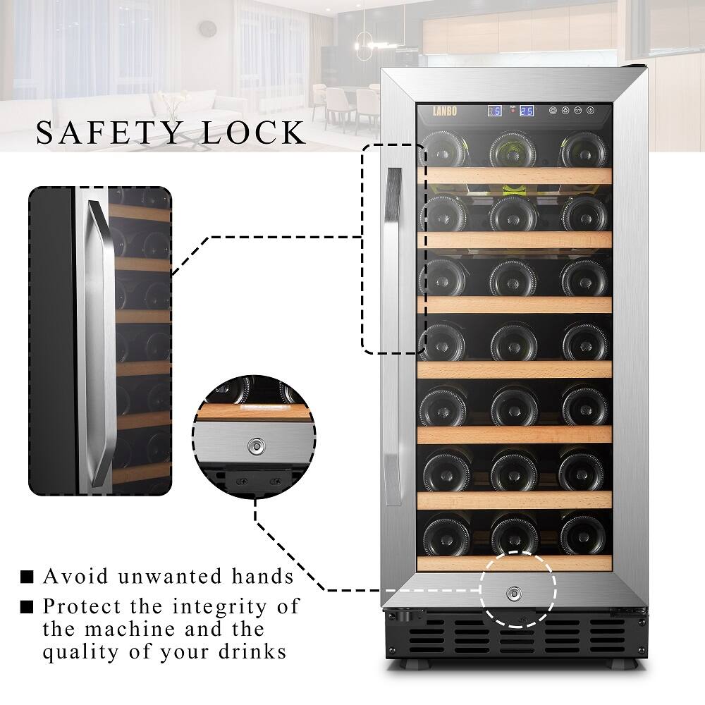 Alt View 14. Lanbo - 15 Inch 31 Bottle Built-in or Freestanding Wine Cooler with Digital Temperature Control and Removable Shelves - Black.