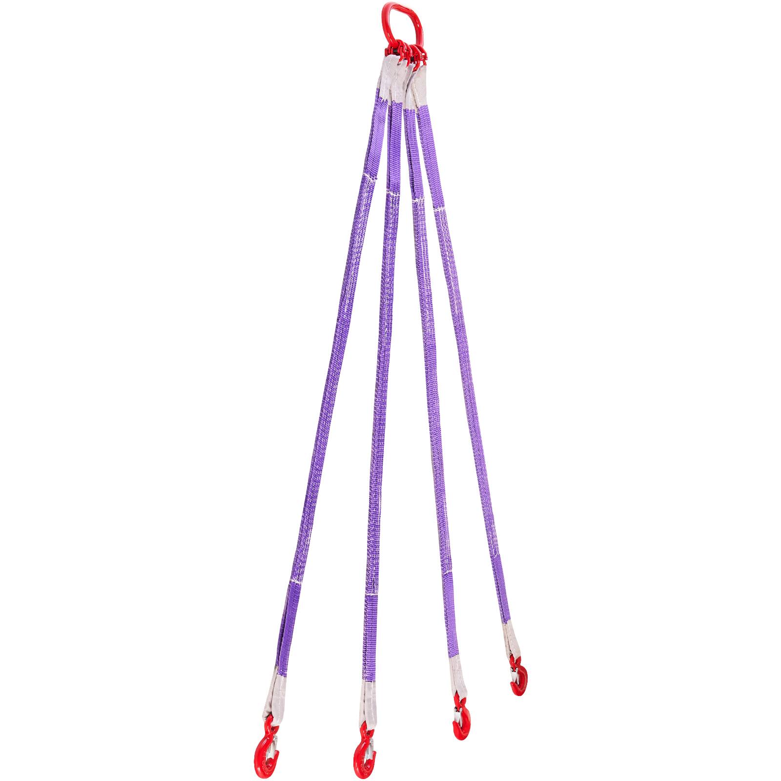 Alt View 5. VEVOR - Lifting Sling Straps,Four Leg Polyester Bridle Sling with Hooks, 6600LB Capacity, 5Ft Heavy Duty Rigging Strap,Thickened - Purple.