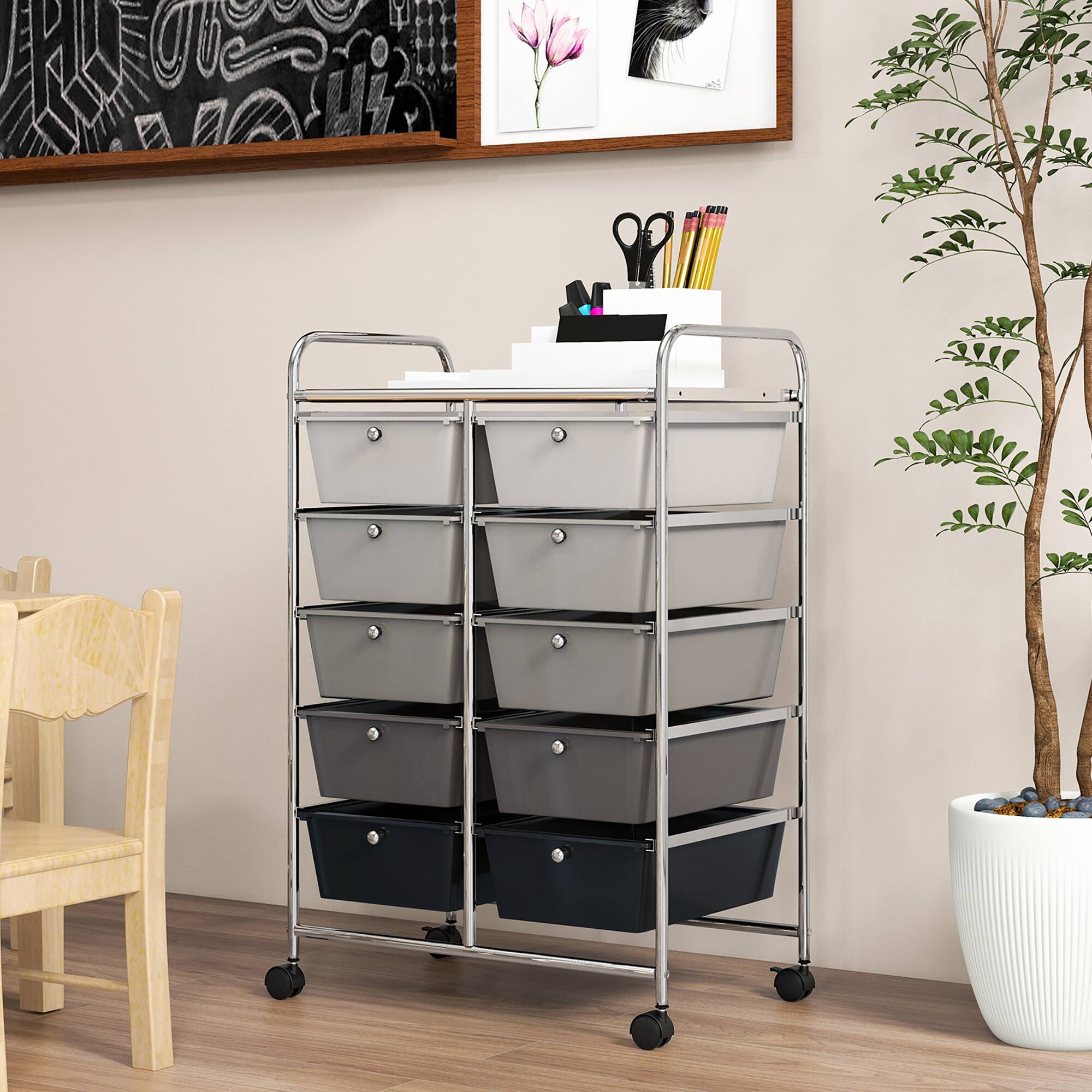 Alt View 1. Gymax - Gymax 10-Drawer Rolling Storage Cart Tools Scrapbook Paper Organizer on Wheels Black Gradient - Black Gradient.