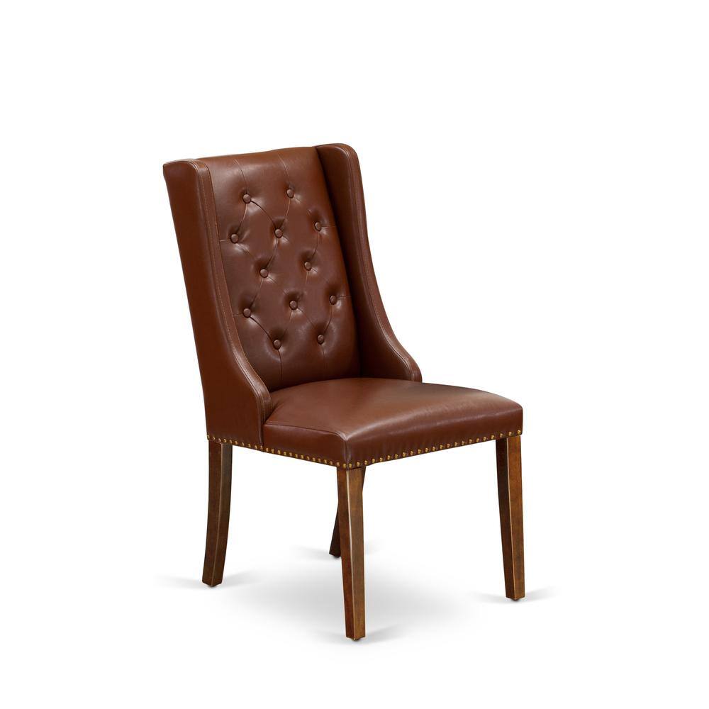 Alt View 2. East West Furniture - Brown Linen Fabric Upholstered Dining Chairs and Button Tufted Back with Mahogany Rubber Wood Legs - Set of 2 - Brown.