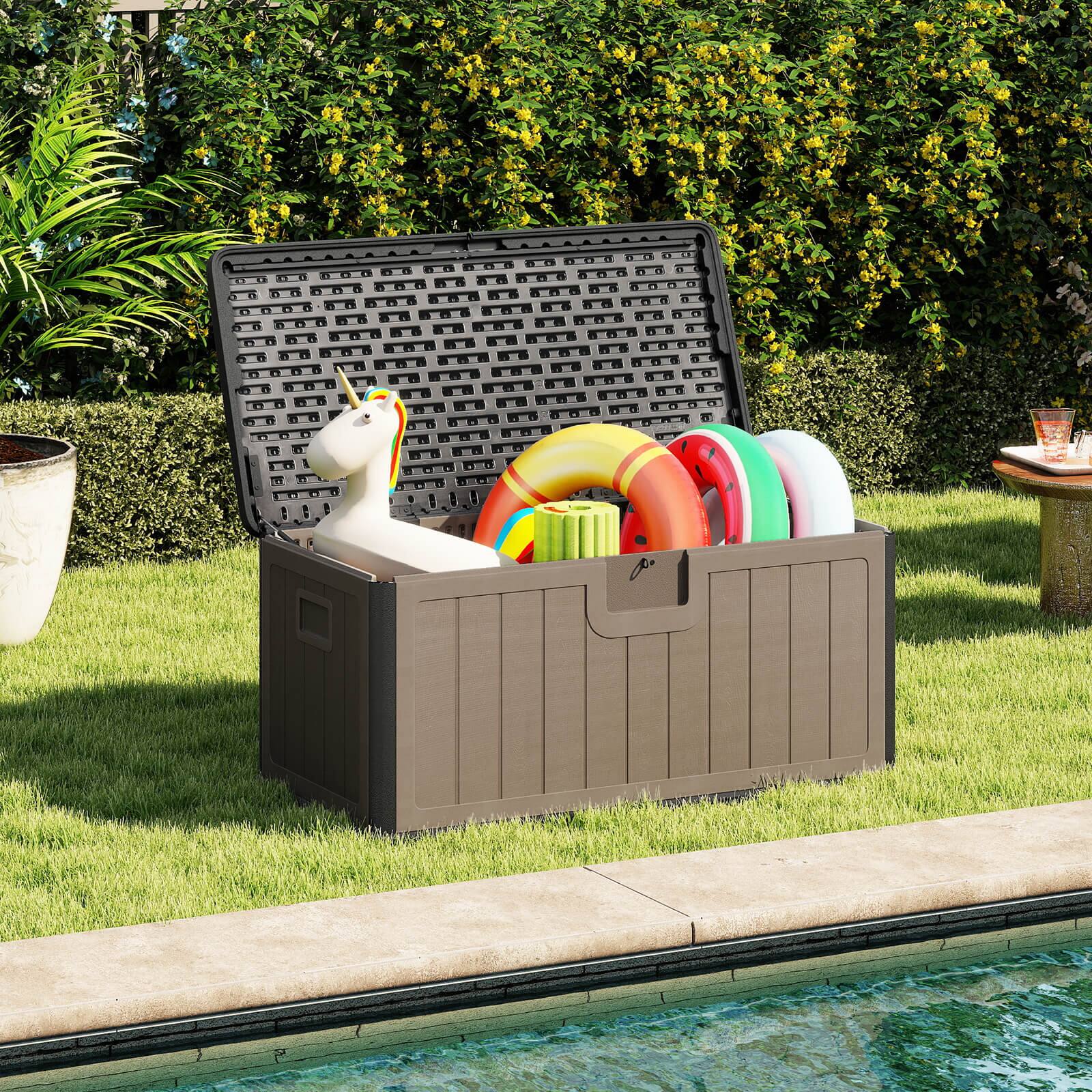 Alt View 4. Costway - Costway Storage Box with Lockable Design & Gas Strut Handle 2 Person Bench Garden Organizer - Brown+Black.