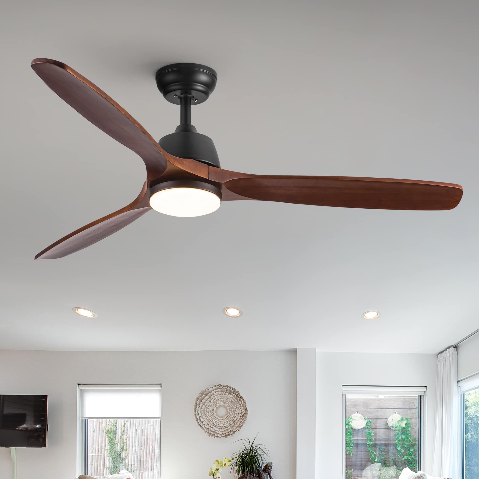 Front. Sofucor - 52" Ceiling Fans with Lights and Remote Control Low Profile Quiet Reversible 3CCT Integrated LED Light Ceiling Fan - Black-brown.