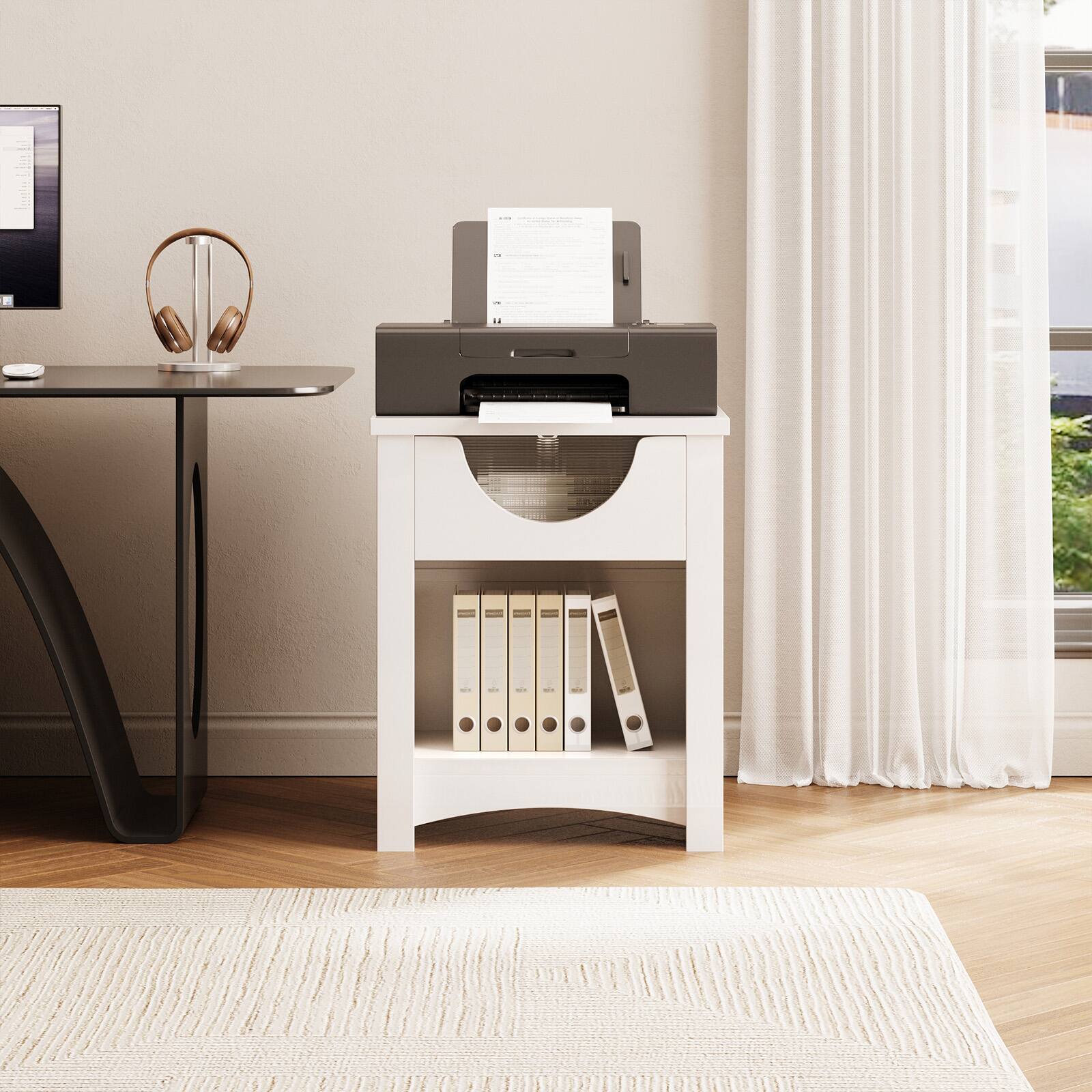 Alt View 2. Bestier - Nightstands with Charging Station, Modern LED End Table Bedside Table with Drawer for Bedroom, Living Room - Bright White - Set of 2.