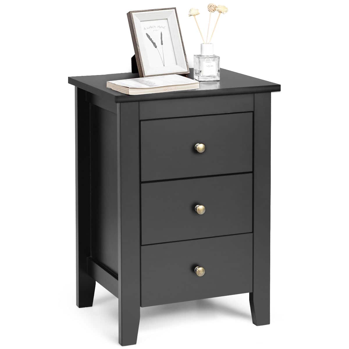 Alt View 21. Costway - Set of 2 Nightstand End Beside Sofa Table with 3 Drawers Bedroom Furniture - Black.