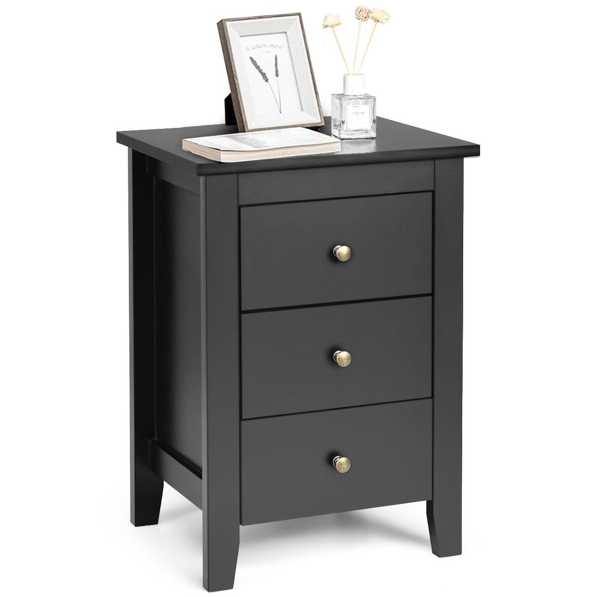 Alt View 21. Costway - Set of 2 Nightstand End Beside Sofa Table with  3 Drawers Bedroom Furniture - Black.