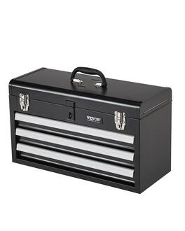 VEVOR - Metal Tool Box, 20.5-inch, Portable Metal Tool Box with 3 Drawers, Small Tool Chest with EVA Liners - Black