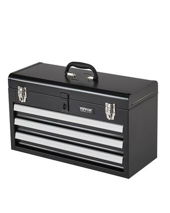 Front. VEVOR - Metal Tool Box, 20.5-inch, Portable Metal Tool Box with 3 Drawers, Small Tool Chest with EVA Liners - Black.
