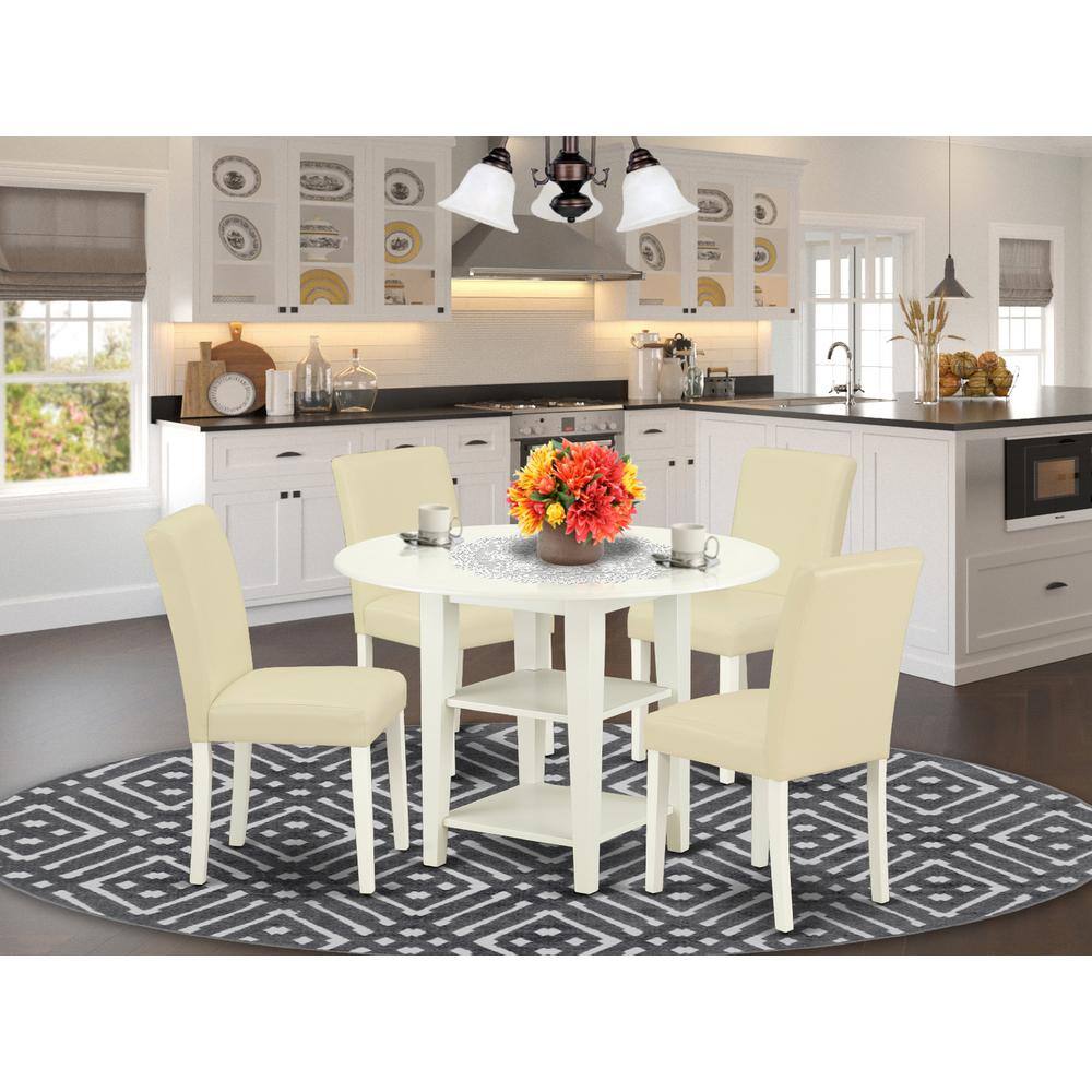 Back. East West Furniture - Dining Room Set Linen White - Brown.