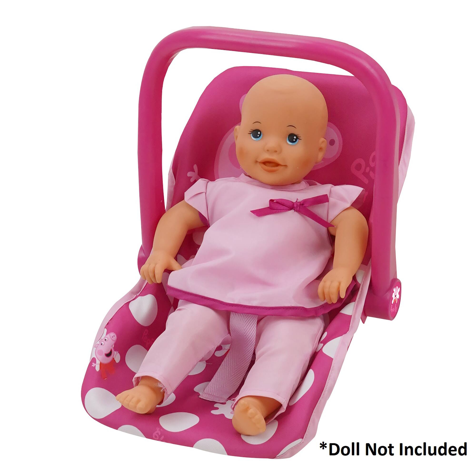 Peppa Pig Baby Doll Car Seat - Pink & White Dots, Converts To Feeding Chair, Fits Dolls Up To 18", For Pretend Play
