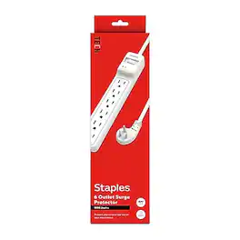 Staples TECH - 6-Outlet Surge Protector, 4', 1800 Joules - White