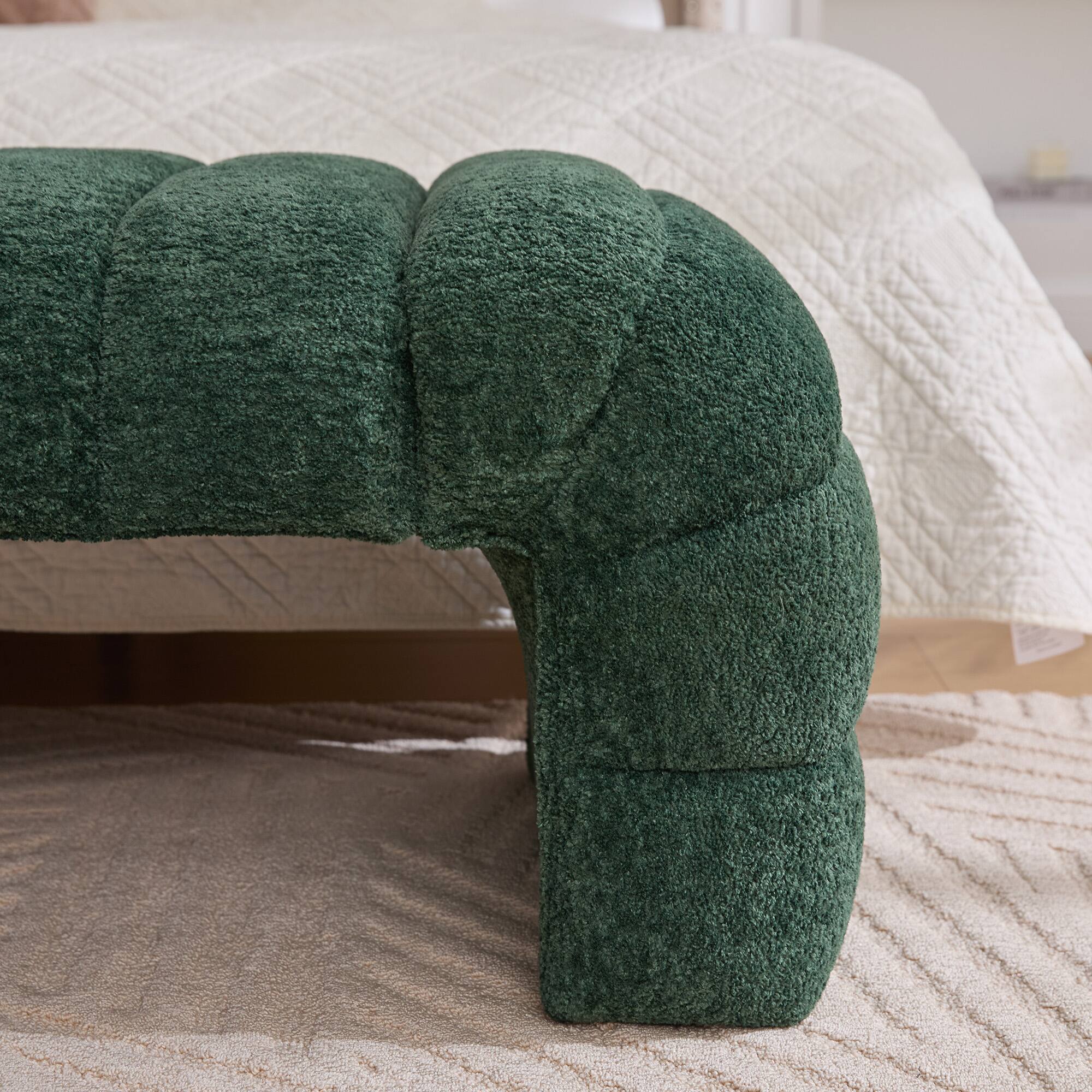 Alt View 3. Ropilly - Ropilly Modern Upholstered Bed Bench Green Chenille Tufted Entryway Daybed Chaise Armless Foot Stool - Green.