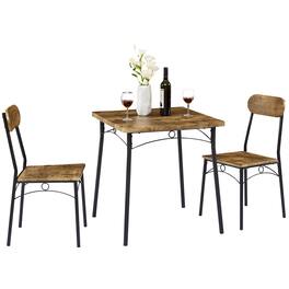 Vecelo - 3 Piece Dining Set: 2-Person Table & Chairs - Metal Frame, Thick MDF Top, Space Saving Design, Easy Assembly - Brown