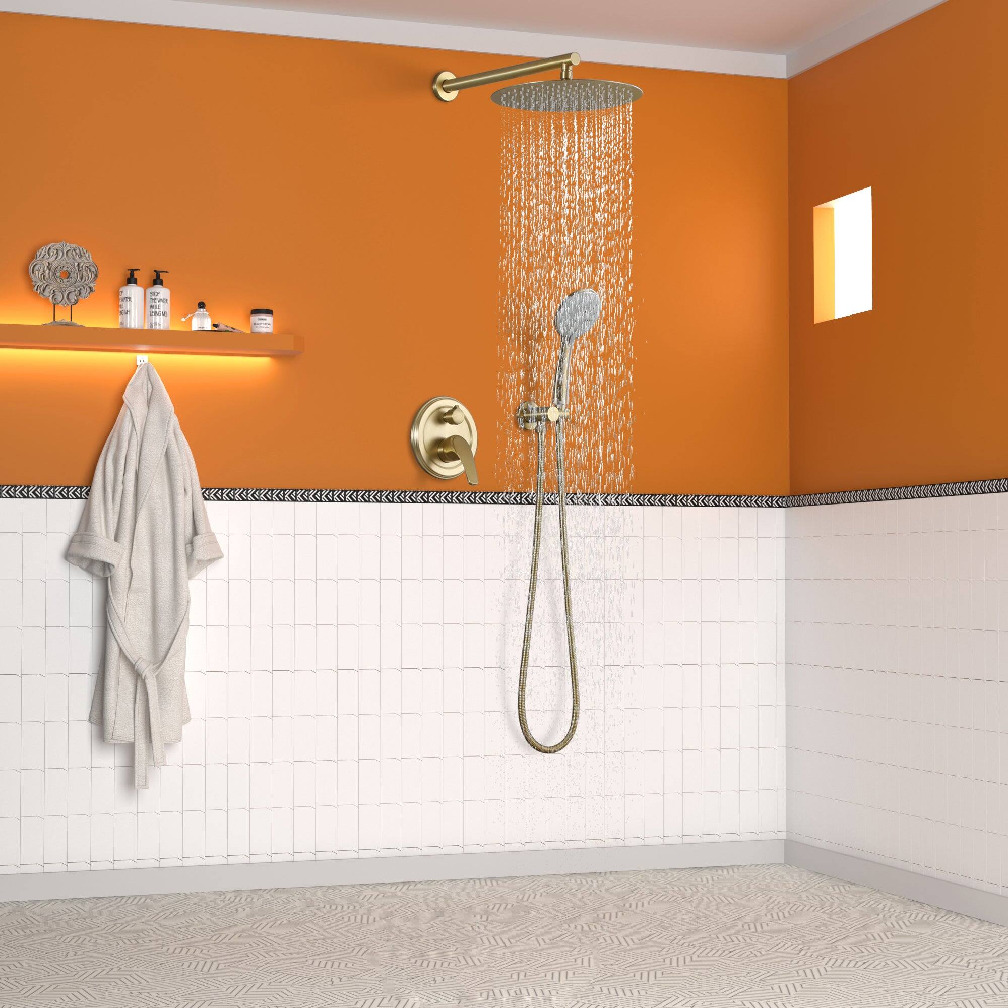 Alt View 3. Boyel Living - 5-Spray Patterns with 2.35 GPM 12 in. Wall Mount Dual Shower Heads with Valve Included in Brushed Gold - Brushed Gold.