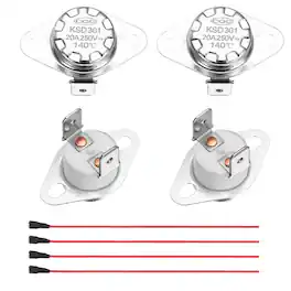 Unique Bargains - 2pcs KSD301 Thermostat 140°C/284°F 20A Normally Closed N.C Adjust Snap Disc Temp Switch with Terminal Wire Ceramic - Silver