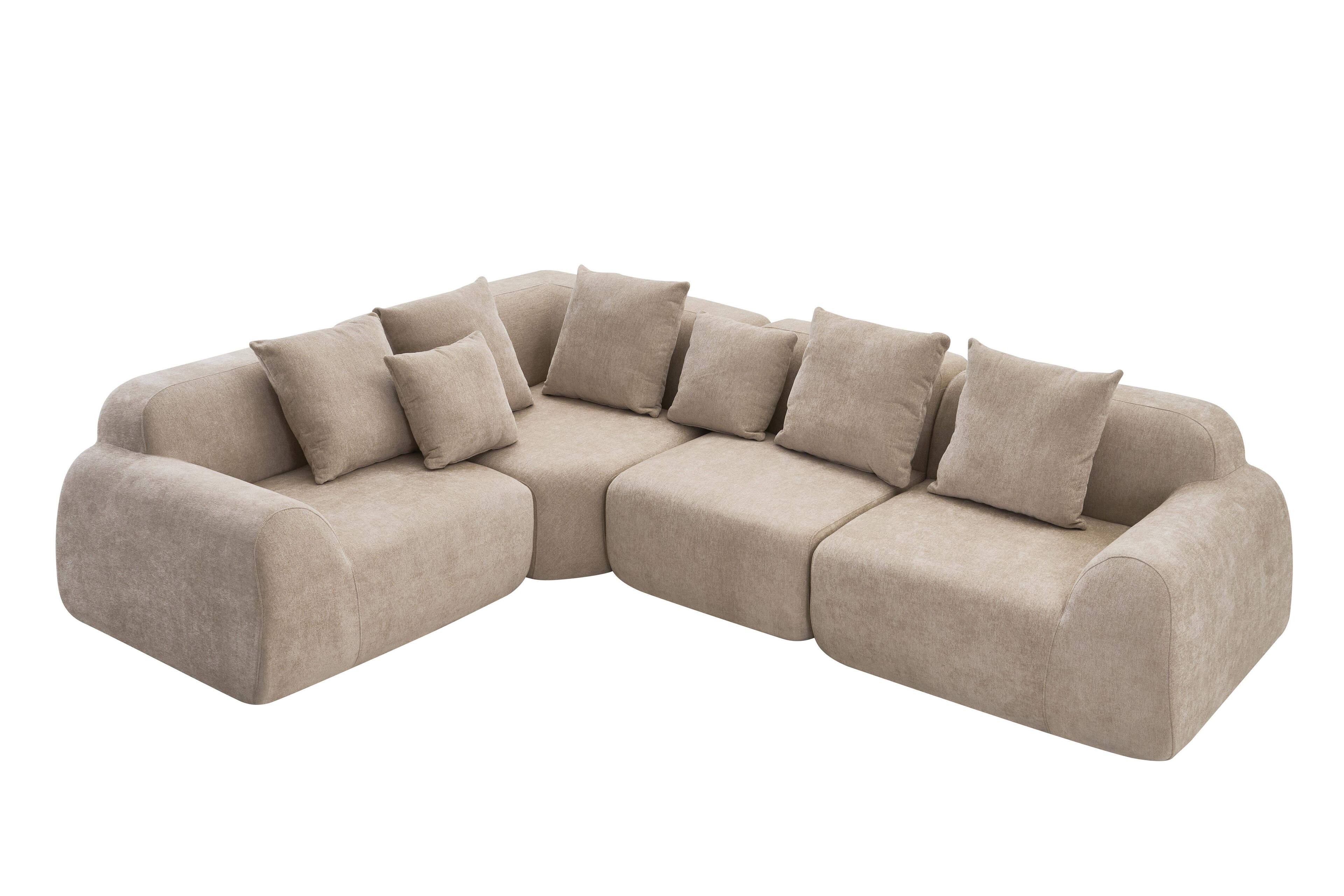 Alt View 1. Roomtec - Oversized Cloud Velvet Curved Sectional Couch 118 Boneless Couch with LShape Chaise Upholstered Compression Memory Foam - Beige.