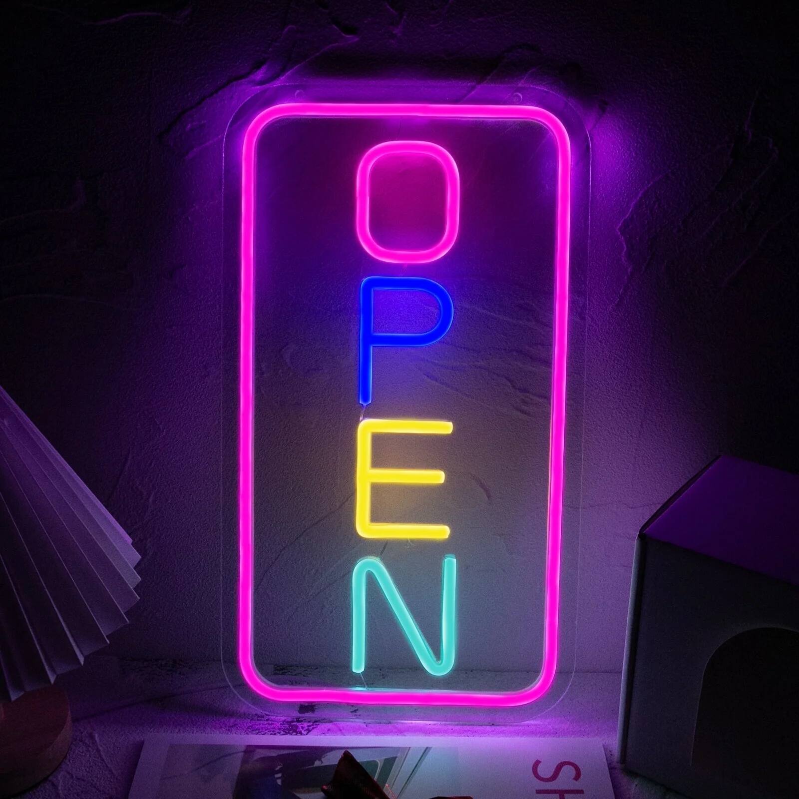 Auledio - Colorful Open Neon Sign,USB Power LED Light sign 15.7*8.8 Inch Adjustable Brightness for Shops, Restaurants, Bar Hotel - multicolour