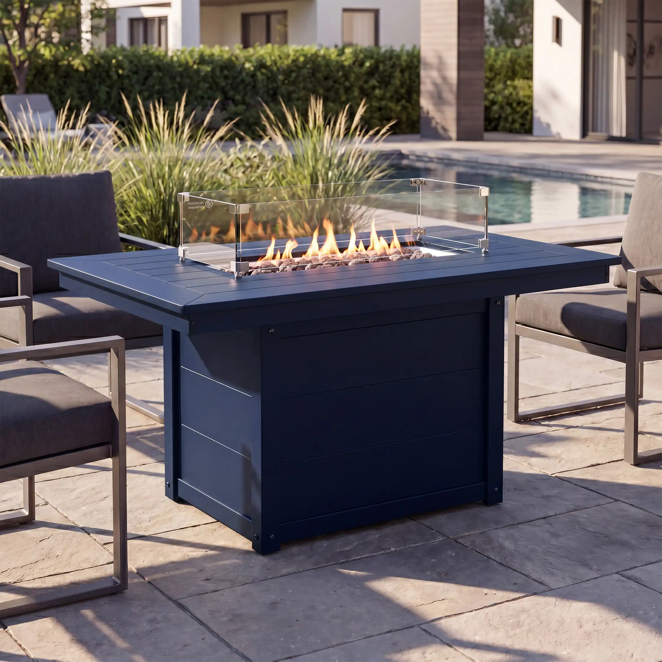 Angle. WestinTrends - WestinTrends Helios 46" Modern Outdoor 55,000 BTU Patio Gas Propane Rectangle Deck Fire Pit Table - Navy Blue.